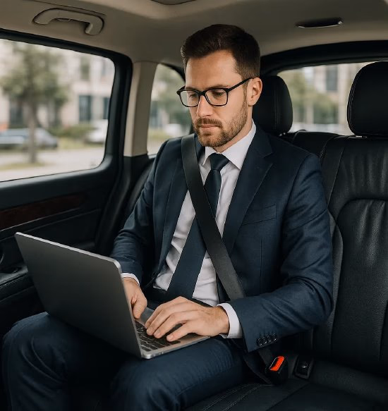 Businessman working with Wi-Fi in Lajoieway business VTC in Paris