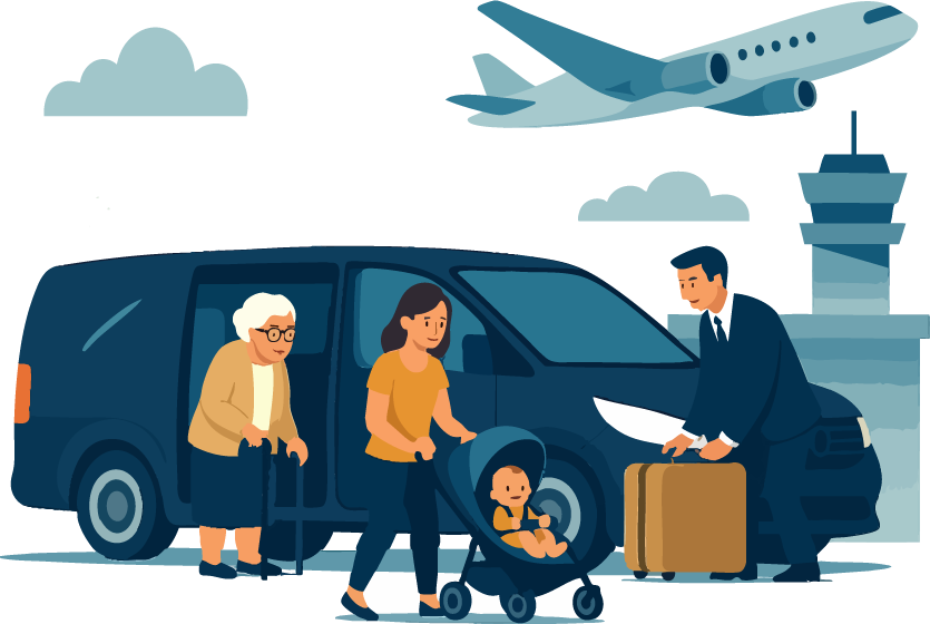 famille aeroport transfert senior bebe