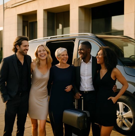 groupe amis sortie VTC Lajoieway chauffeur privé confort classe Groupe transporté en van Mercedes Classe V pour un événement