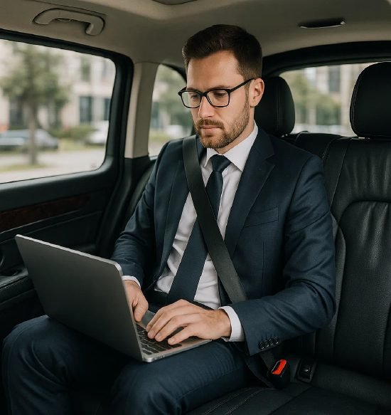 homme d'affaire business vip wi-fi VTC lajoieway Chauffeur VTC avec Wi-Fi et chargeurs pour client professionnel